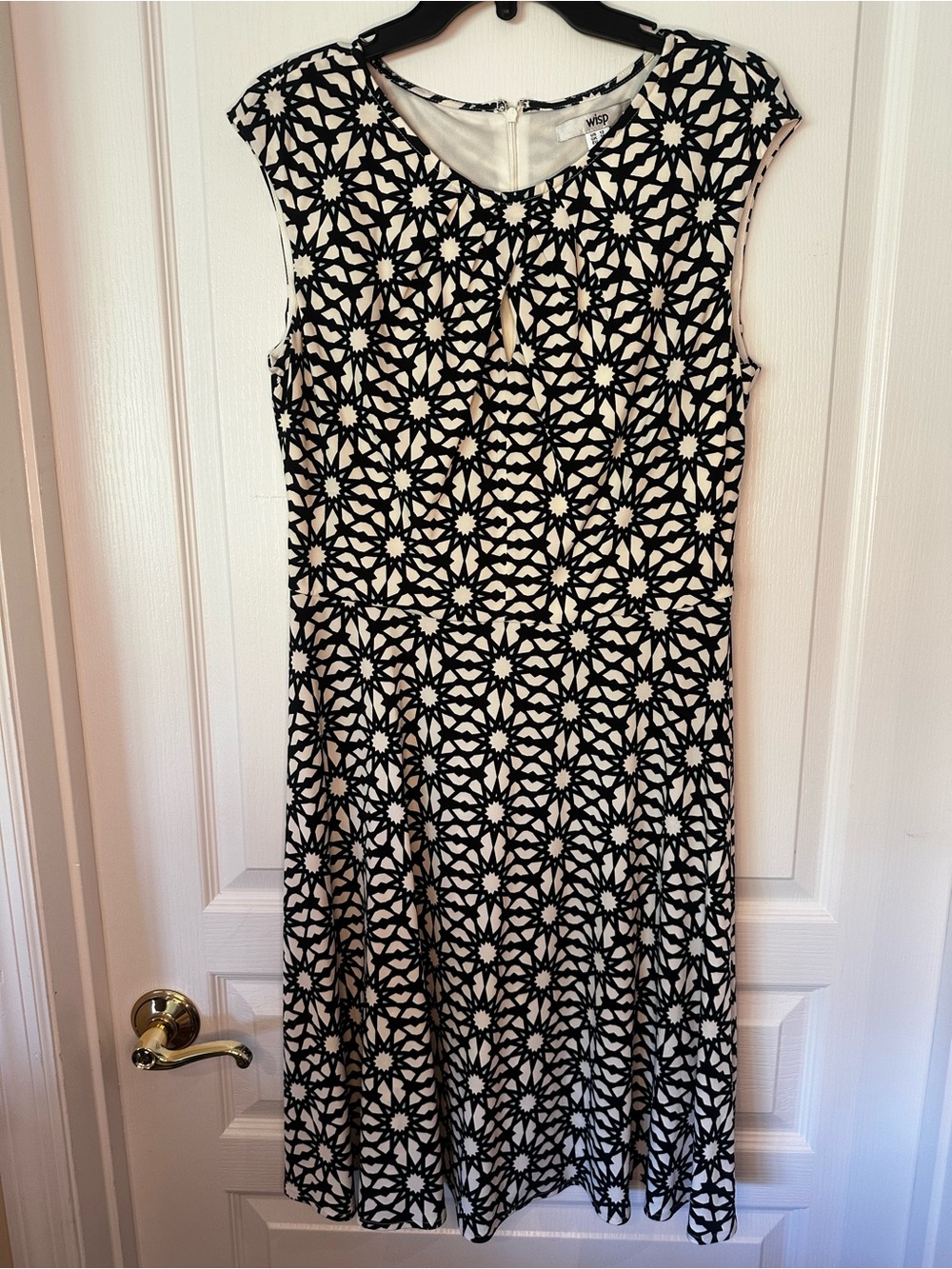 Wisp Black and Cream Geometric Midi Dress